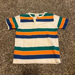 Vintage Boys Shirt Size 6 Horizontal Stripe White Blue Orange Green 90s USA Made